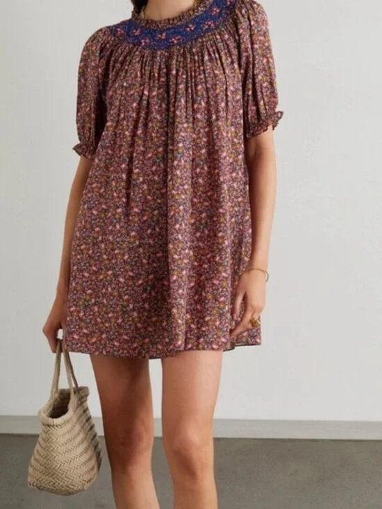 Doen Dresses & Skirts - Womens Doen Odessa (Item- 25) Smocked Floral Multicolor Mini Shift Dress S